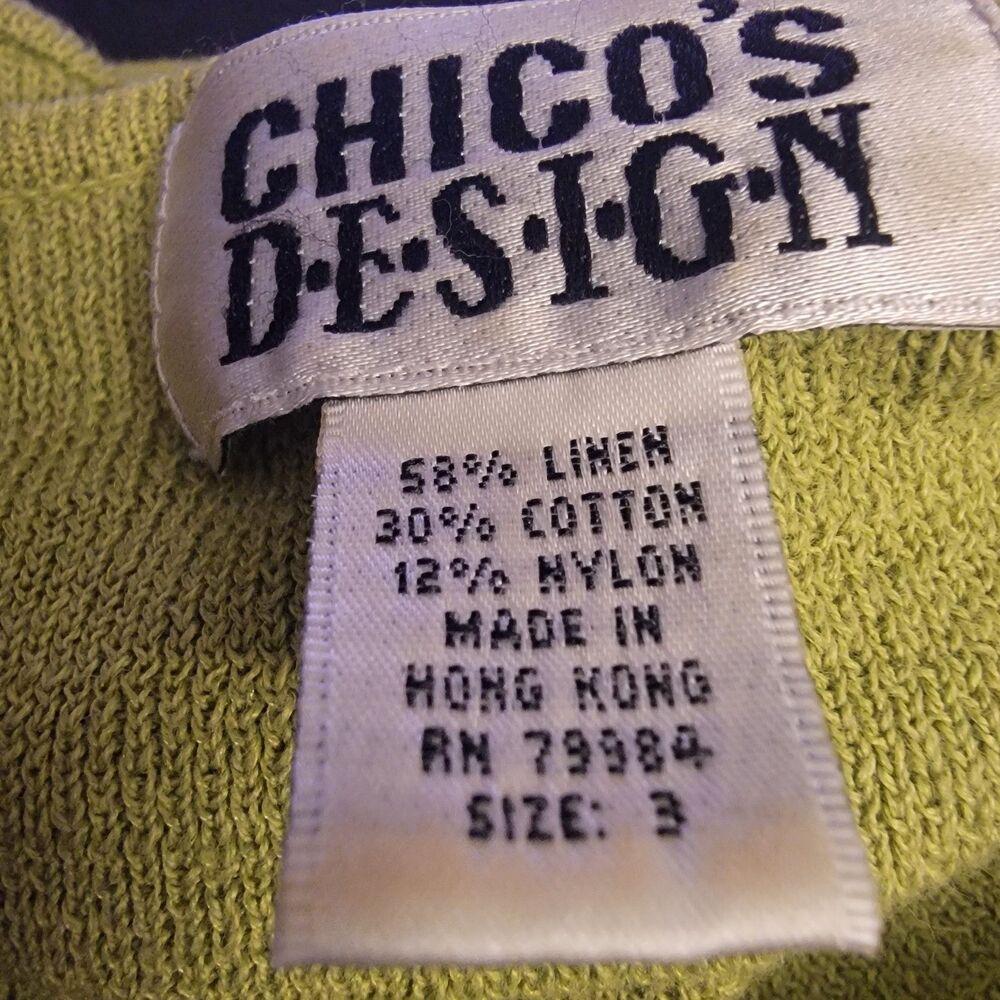 Chicos Design Womens Sleeveless Shell Size 3 US XL Green Linen Blend Knit - Picture 3 of 3